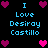 Pixel art icon with blue text "I Love Desiray Castillo" surrounded by pink and purple hearts on black background, showing animation of heart color changes.