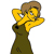 Pixelated character with brown hair and yellow face holding a large yellow flower against dark green clothing.