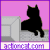 A 2-frame animated contact sheet showing a black cat silhouette on a pink background, positioned next to a gray computer monitor with visible pixelation and dithering effects.