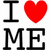 Black text "I" and "ME" flank a red heart symbol on white background, forming "I ❤️ ME" with pixelated font style.