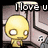 Pixelated cartoon characters with large eyes, one yellow and one blue, standing side-by-side against a brown background with text reading "I love u" above them.