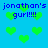 Pixelated blue background with green heart shapes and repeated text "jonathan's gurl!!!!" in dark blue pixel font.