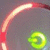 A curved red and white glowing arc spans the upper left against a gray background, with a green spiral shape in the lower right.