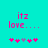 Cyan background displays pink text 'itz love...' with five pixelated hearts below, where the third heart alternates between purple and pink in animation.