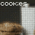 Pixelated image of cookies and milk with text overlays, showing repeated cookie images in a