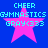 Four identical pixelated pink stars on a blue background with cyan text reading "CHEER GYMNASTICS GRAY<333" above each star.