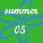 Green background with blue floral pattern; two identical text elements reading 'SUMMER' and '0.5' in white and pink pixelated fonts.