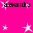 Bright pink background with multiple white star shapes and repeated black text reading "alehandra" in pixelated font.