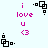 Pixel art icon with pink text 'i love u <3' and black geometric shapes on light blue background, alternating between two static states.