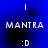 Blue background with white text MANTRA, :D, and vertical lines; black circular shapes shift position across frames.