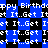 Pixelated text repeats 'Happy Birthday' and 'Get It' on a blue and black checkered background with no visible animation changes.