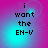 Pixelated text reads 'i want the EN-V' on a gradient background shifting between pink and cyan with subtle circular light effects.