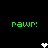 Green and white pixelated text 'rawr!' appears on black background with two heart icons below.