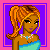 Pixel art contact sheet showing a 2x2 grid of animated frames featuring a cartoon woman with orange braided hair and turquoise dress, transitioning from 'damn,' to 'damn, bitch!' text on purple backgrounds.