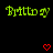 Green pixelated text "Britney" repeats across a black background with red heart symbols positioned between