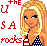 Pixelated image of a blonde woman in an American flag–style bikini top with red, white, and blue colors, next to red text reading THE USA rocks.