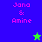 Pixelated text 'Jana & Amine' in pink on blue and green backgrounds with a small star icon.