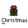 Animated Christmas-themed buddy icon featuring a green gift box with red bow that transforms into a panda face, displayed across multiple frames in a contact sheet layout.
