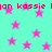 Cyan background with scattered pink stars and repeating red text 'jon kassie' in pixelated font.