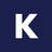 A pixelated white uppercase letter K on a solid dark blue background with a subtle gray outline.