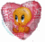 A heart-shaped pink balloon with a cartoon bird face, displaying text variations 'born' and 'kute' in purple or black below.