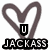 A heart-shaped outline with text overlays: 'U JACKASS' in black and white, 'U STOLE' in blue and black, and 'MY HEART AGAIN' in red and black.
