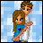 Pixel art animation of a couple embracing with changing text across frames on a blue checkered background.
