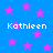 Blue background with pink stars and four instances of the name 'Kathleen' in white pixelated text.