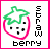 Pixelated icon of a pink strawberry with green leafy top, black pixel eyes and mouth, vertical text 'straw' on right, horizontal text 'berry' below.