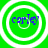 Four identical green circular icons with white concentric rings and blue text 'carley' on each, arranged in a