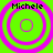 Four identical circular icons with concentric rings on a bright green background, each labeled "Michele" in pixelated text above.