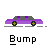 Pixelated purple car with gray roof and yellow cross wheels on gray background, three distinct states showing motion blur and wheel position changes beneath text.