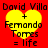 Red background with four identical yellow heart icons containing text about David Villa and Fernando Torres equals life.