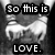 Black-and-white pixelated image with text "So this is" at top and "LOVE." at bottom, featuring a stylized white figure in the center.