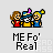 Pixel art buddy icon with two characters holding a blue object, text bubbles changing across frames, and 'ME Fo' Real' text below.