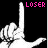 A hand gesture with a raised index finger appears in , each labeled 'LOSER' above the hand against a black background