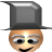 Pixelated face with light brown skin tone wearing a dark gray top hat, squinting eyes, and a small smile against a light gray background.