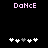 Pixelated text "Dance" in pink appears above two of white and gray plus signs on a black background