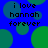 Blue background with green circles and black text reading 'i love hannah forever' in pixelated font.