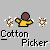 Pixelated icon shows a figure in yellow shirt and dark pants holding a brown object, with two brown-and-white symbols on either side and text below.