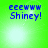 Blue pixelated text 'eeewww Shiney!' on a green background with shifting light effects across four