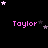 Pixelated pink text 'Taylor' appears in a with scattered stars on a black background, with a gray rectangle in the bottom-right corner