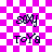 A static image with a pink and white checkered background displays the text 'soxy ToYa' in dark blue, pixelated font across four identical quadrants.