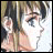 A 48x48 pixel buddy icon split into two sections: a left-side anime-style character portrait and a right-side black background with white text.