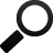 Black magnifying glass icon with circular lens and rectangular handle on light gray background.