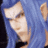 Pixelated static image of a person's face with light skin tone, brown eyes, and dark hair against blue background.