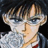 Pixelated close-up of an anime-style character with dark hair, blue eyes, and a light-colored shirt against a dark background.