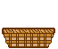 Pixel art animation of a black and white cat emerging from a brown wicker basket against a gray background.