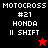 Four display pixelated text and icons with background color variations, featuring "MOTOCROSS #21 HONDA II SHIFT" and star symbols