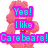 Pixelated pink cartoon character with layered text blocks in purple and green, displaying phrases about liking Carebears and Pink.